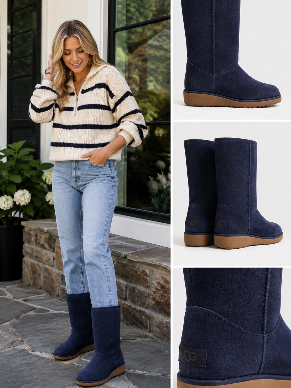 UGG Amie wedge boots navy blue Suede size 6 New!